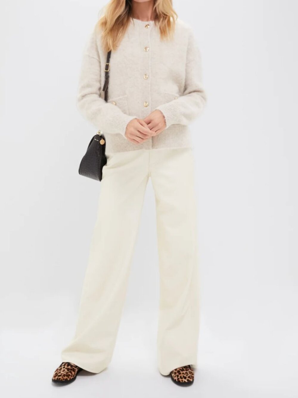 NWT Veronica Beard Ecru Vegan Leather Taylor High Rise Wide Leg, size 31